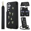 For Samsung Galaxy A36 5G/A56 5G Case Embroidered Tulips PU Leather Card Holder Back Cover with Shoulder Strap/Wrist Strap