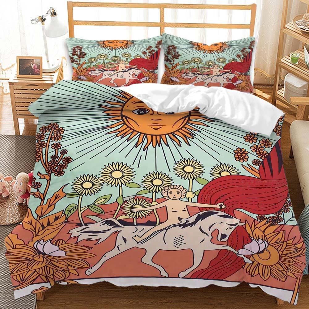 Three-Piece Sun And Moon Quilt Cover Digital Printing Bedding Kit Simple Style