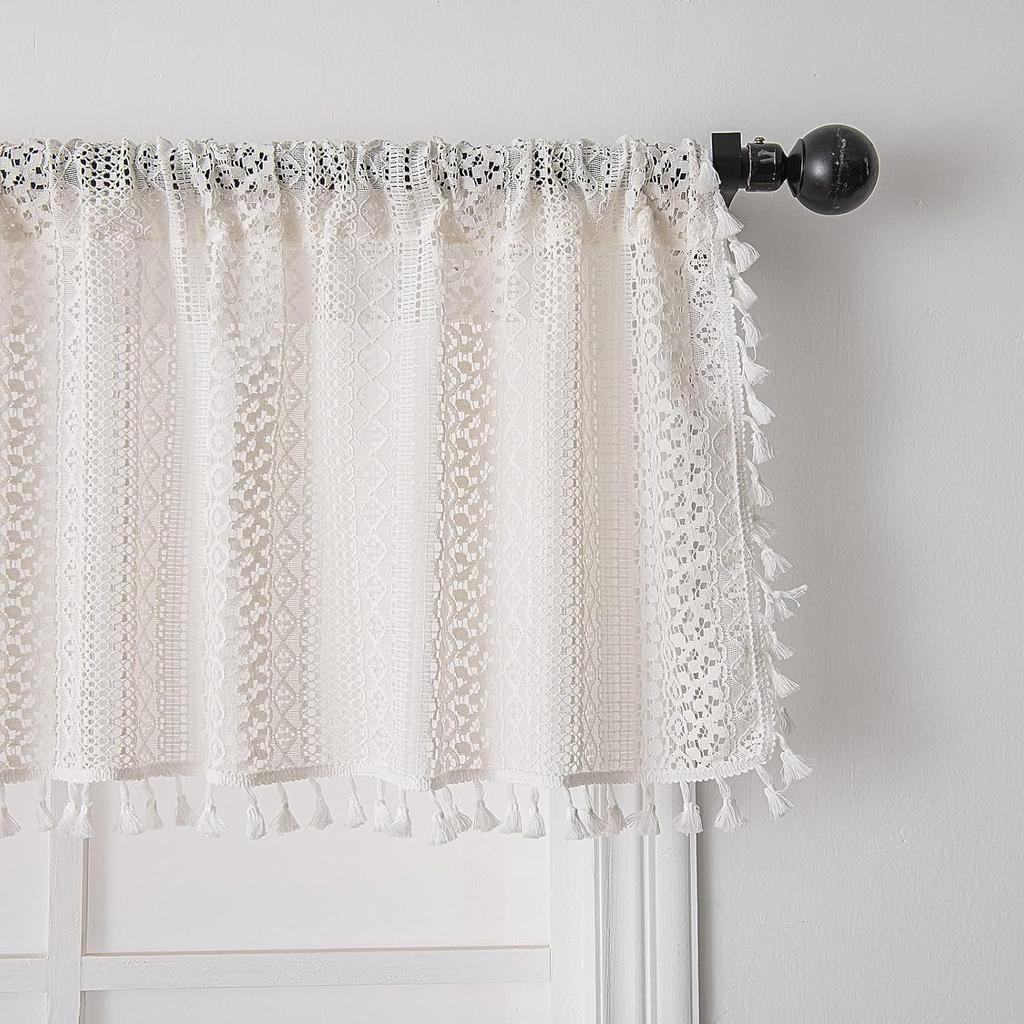 Boho Circular Patterned Hanging Tassel Short Curtain, Lace Short Curtain, Living Room, Bedroom, Kitchen Cabinet Cover Curtain