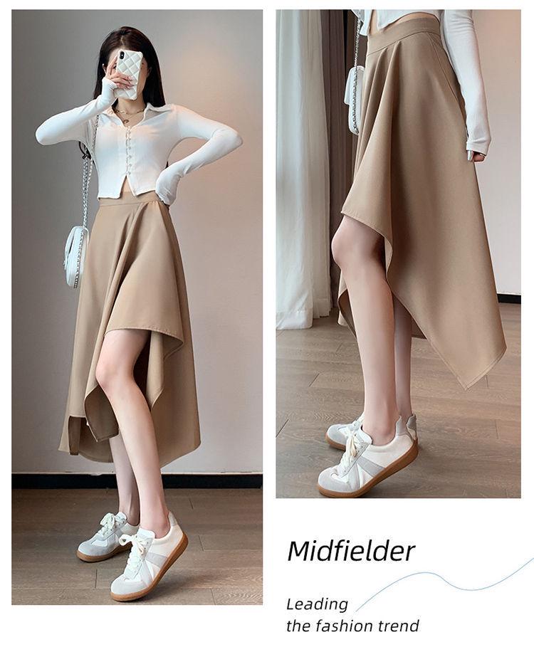 Women's Korean Style A-Line Half-Skirt, Versatile Mid-Length, Slimming Flare, Spring/Autumn Fashion.