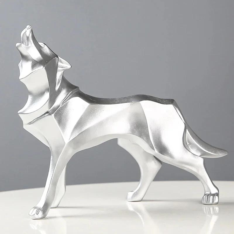Modern Abstract Wolf Figurine - Geometric Animal Statue for Home or Office Resin Wolf Sculpture Handicraft