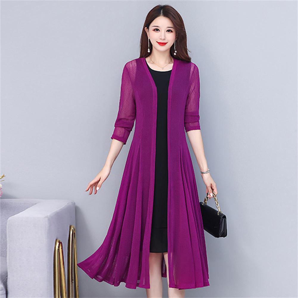 

Тонкое пальто от солнца из ледяного шелка в корейском стиле, женский кардиган из кружева и марли, длинная шаль, пальто, женская летняя куртка с большим подолом 5XL фиолетовый