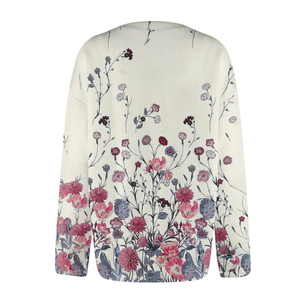 Women's Fashion Casual Knit Sweater Button-Up Floral Print Cardigan Jacket