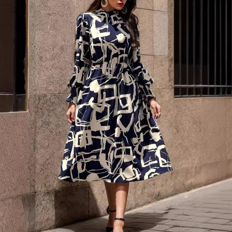 Women's Geometric Printed Long-sleeved Dress