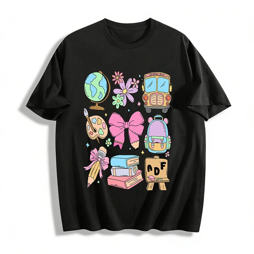 

Cute School Themed Print Tee Kids Casual Top With Study Elements Pure cotton T-shirt XXS