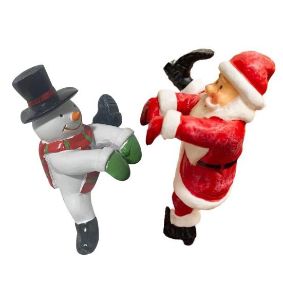 Santa Claus Ornament Resin Decorative Figurine Playful Leaning Pose Flower Pot Statue with Bright Red White Colors Christmas Decor