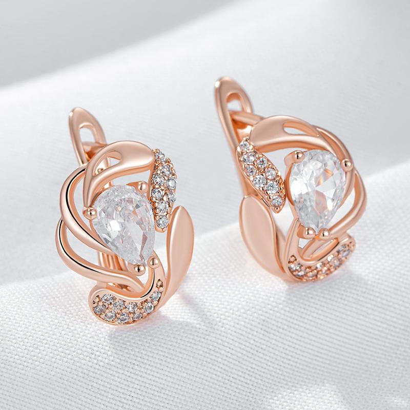 Luxury Crystal Flower English Earrings For Women Fashion  Rose Gold With Natural Zircon Accessories Daily Fine Jewelry