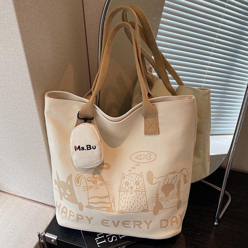 Autumn Winter Lightweight Canvas Tote Bag - Versatile Large Capacity Shoulder Bag for Women and College Students
