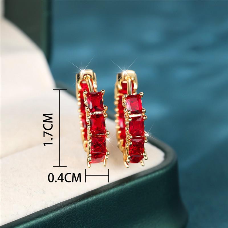 Cute Female Red Zircon Stone Square Hoop Earrings For Women Charm Female Gold Color Wedding Jewelry Gift