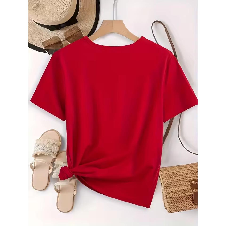 Women'S Christmas T-Shirt - Red Holiday Party Top with We Are Family Text Y2k Ladies Clothes Oversized T-shirt Woman Clothing