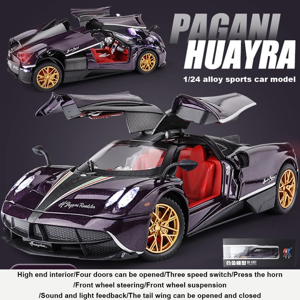 1/24 Alloy Die-casting Metal Pagani Huayra Dinastia Car Model Toys with Sound and Light Functions,Pull Back,Adults and Children Are Suitable for Gifts