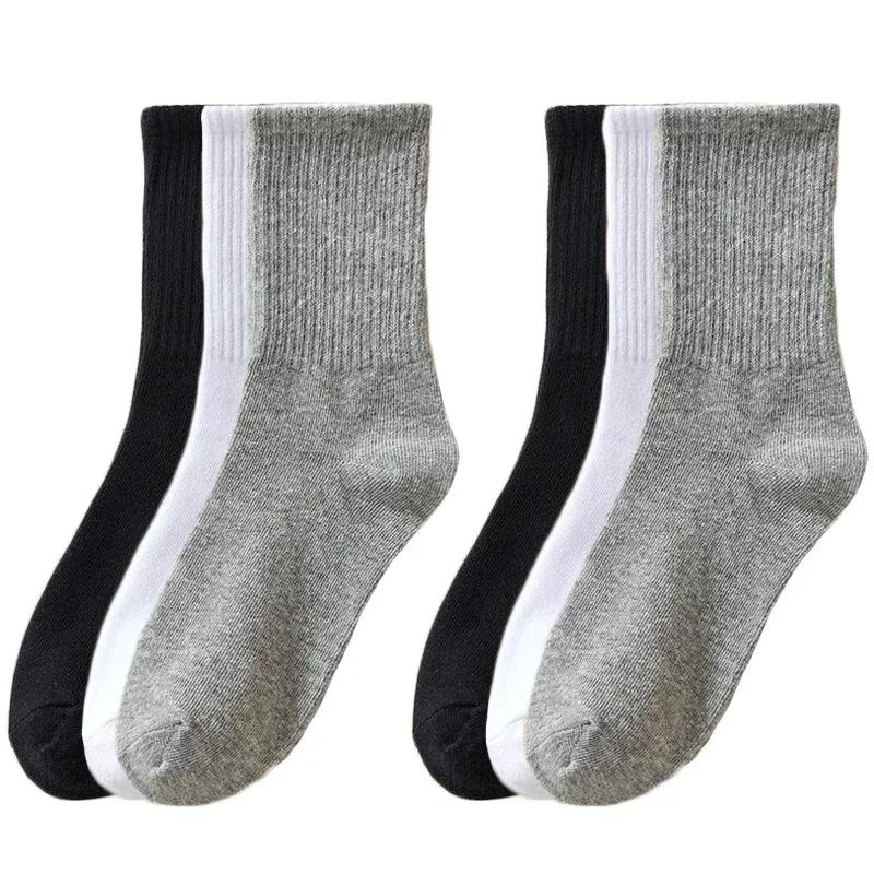 Simple Cotton Socks Women Autumn Winter Soft Breathable Stripe Solid Black White Sport Middle Tube Sock Deodorant Sox