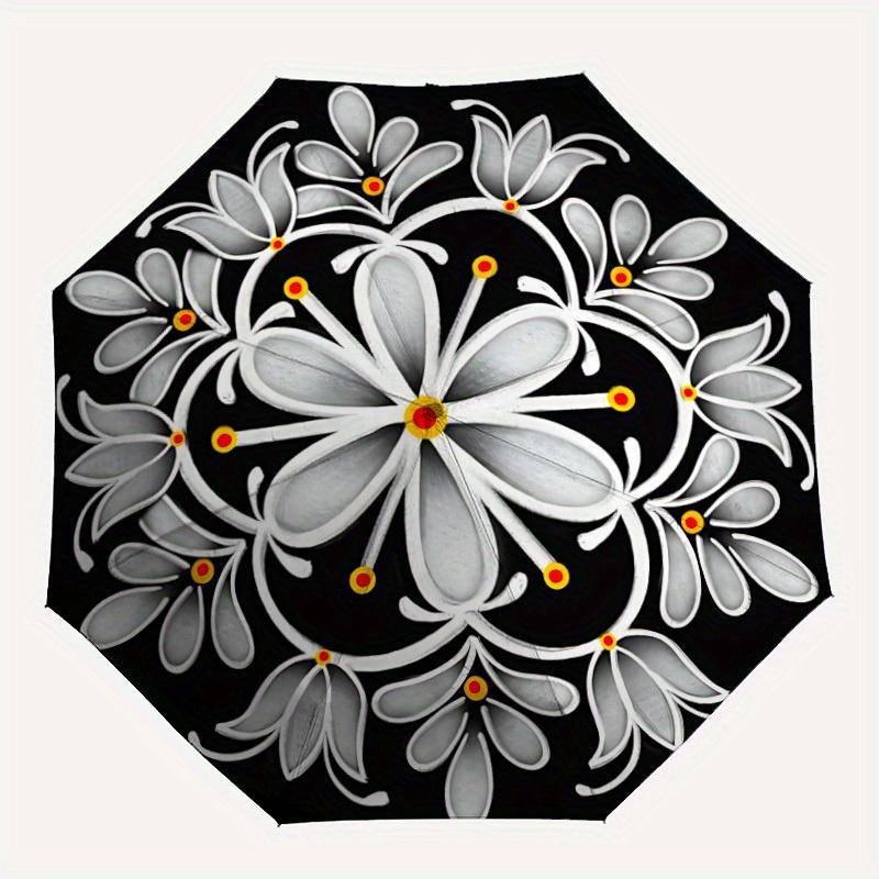 1pc Floral Mandala Design Automatic Open/Close Umbrella, Umbrella with cartoon Design, Portable Compact Umbrella for Men & Women, Good Holid