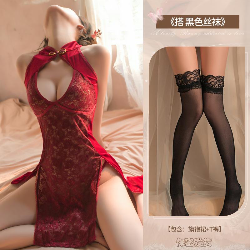 Large size sex interest female court style exposed chest sexy stunner split cheongsam beautiful back royal sister bed passion free