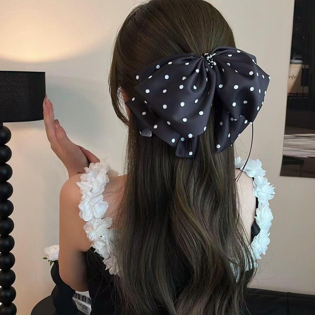 Korean Chic Polka Dot Bow Hair Clip for Low Ponytails