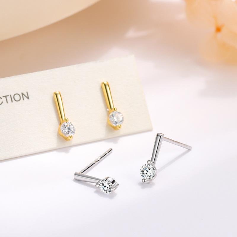 S925 Sterling Silver Minimalist Zircon Earrings for Women INS Fashion Light Luxury Exquisite Plated 18k Gold Earrings
