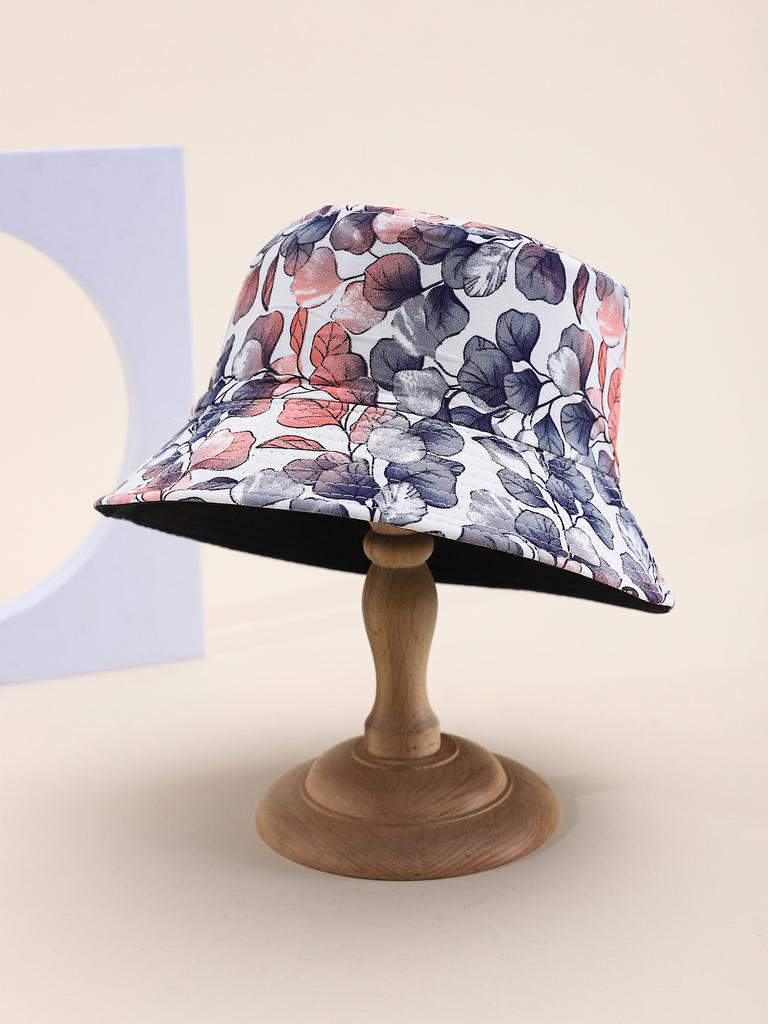 Women's Bucket Hat Sunshade Flower Pattern Wide Brim Bucket Cap for Outdoor Casual Sunhat New Vintage Design