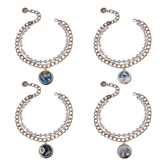 Faux Pearl Pet Necklace for Cats Dogs Adjustable Double-Layer Cat Collar with Ocean Theme Pendant for Wedding Birthday Accessory