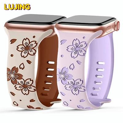 Silikonarmband für Apple Watch Series 10 46 mm 9 8 7 41 mm 45 mm Ultra 2 49 mm, zweifarbiges Armband mit graviertem Blumenmuster für iWatch 6 5 4 Se 40 42 44 mm