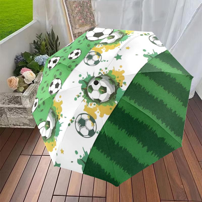 Automatic Open/Close Football Print Umbrella with Soccer Canopy&8-Rib Frame - Lightweight Portable Travel Umbrella Suitable