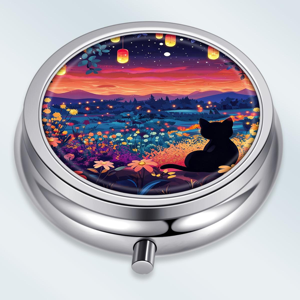 

Portable Pill Box with 3 Compartments, Mini Metal Medicine Organizer Case, Cute Printed Pill Container for Vitamins, Pills, Jewelry, Travel, Daily Use разноцветный