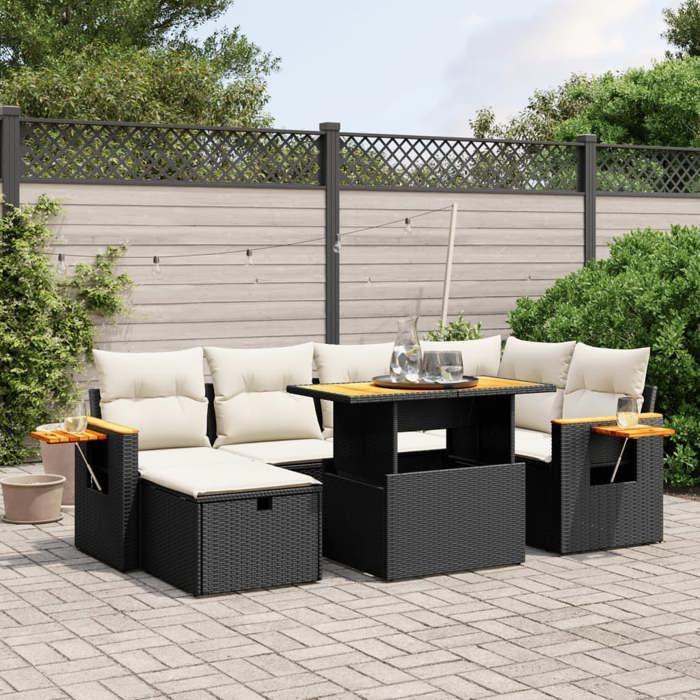 VidaXL Salon de Jardin avec Coussins 7 pcs, Canapés de Terrasse, Ensemble de Meubles de Patio, Mobilier d'Extérieur, Noir 3276143