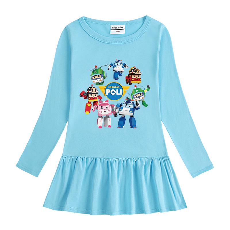 Korean-Style Baby Girl Long Sleeve Cartoon Dress with Ruffle Mesh Pleated Skirt