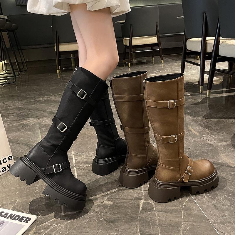 Retro Classic Fashion Platform Boots Women's 2025 Autumn and Winter New Temperament Small Man Height and Thinness Knight Boots