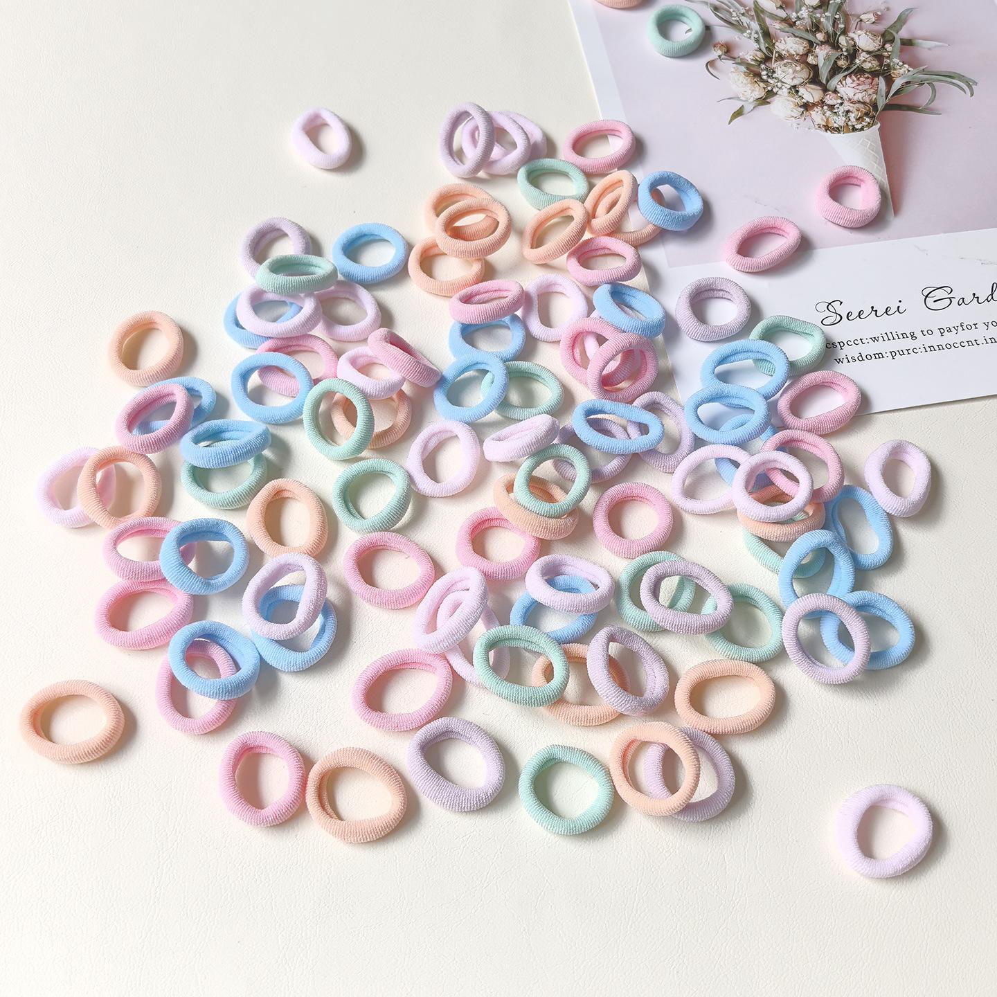 

100pcs Kids Terry Towel Elastic Hair Ties - Soft, Small, and Hair-Friendly Rubber Bands for Girls 100 Pieces per OPP Bag