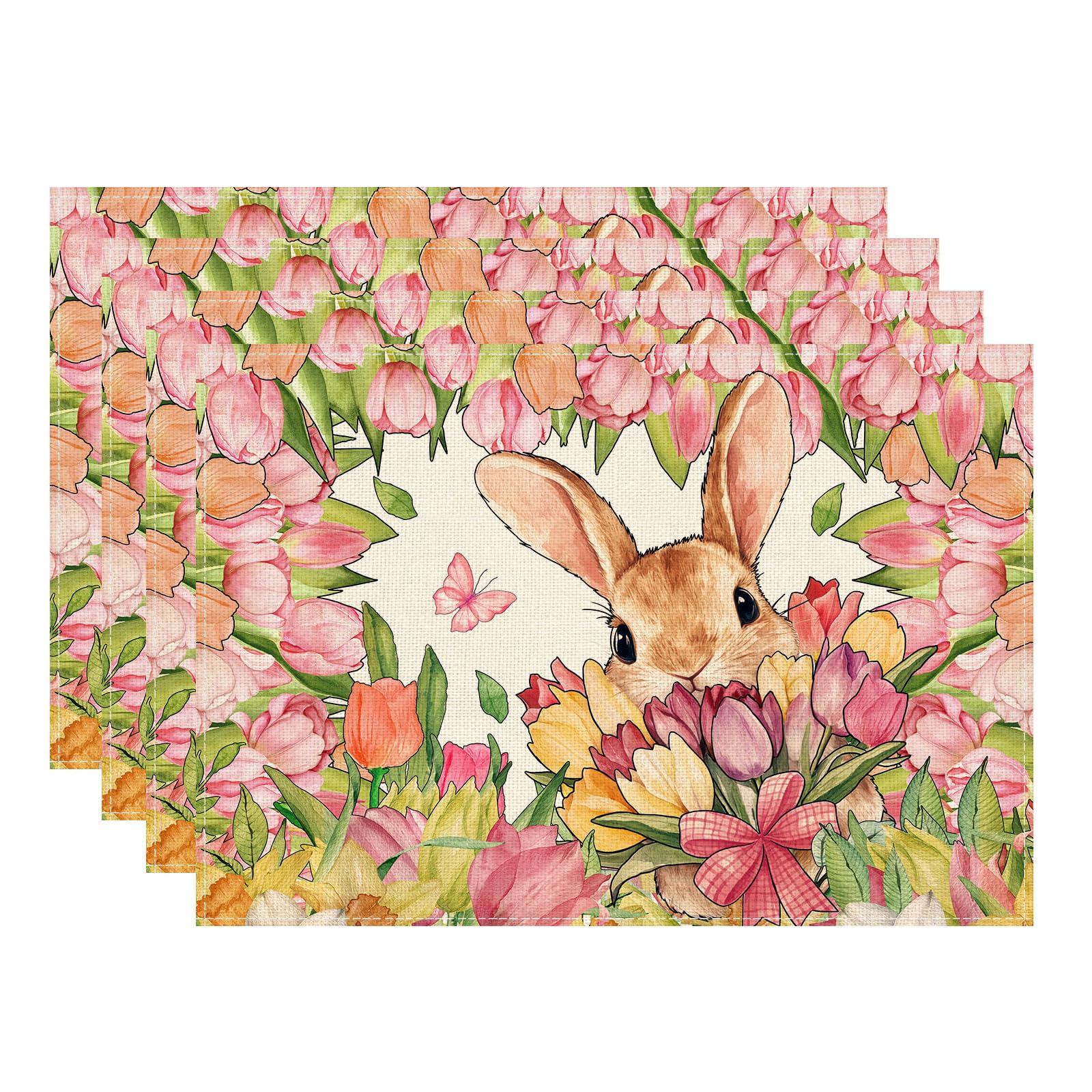 

Bunny Tulips Flowers Rabbits Easter Placemats Set of 4 Table Mats for Party Home Kitchen Dining Table Decorations 12x18 Inch Placemats Set of 4 （12x18 Inch）