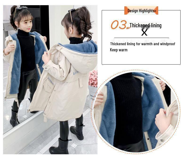 Girls' Mid-Length Cotton-Padded Parka Coat - Autumn/Winter 2024 Trendy Style