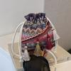 Colorful Tasseled Handbag Floral Printed Woven Bucket Bag Unique Women Shoulder Bag  Travel