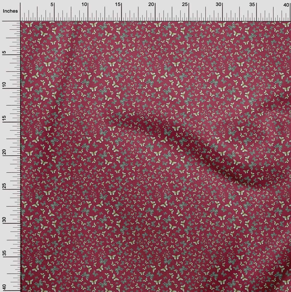 oneOone Cotton Flex Dark Magenta Fabric Butterflies Quilting Supplies Print Sewing Fabric By The Yard 40 Inch