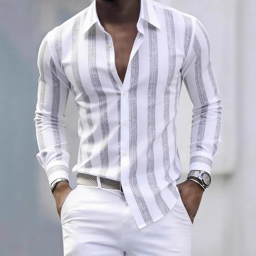 Camicia Casual da Uomo a Maniche Lunghe a Righe