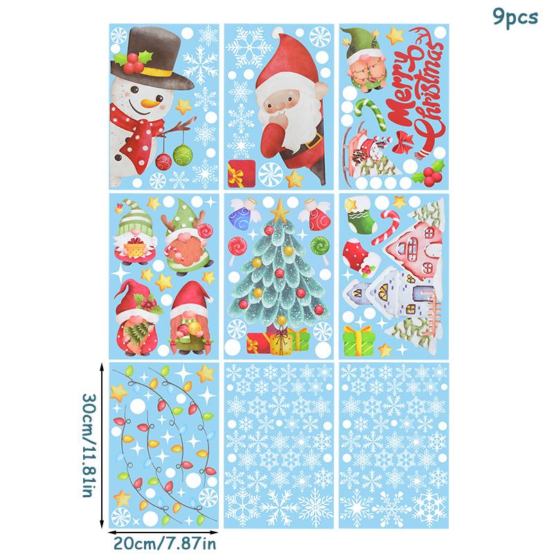 9pcs/set Christmas Santa Claus Xmas Tree Window Glass Sticker Snowflake Wall DIY Decals 2025 Kids Room New Year Home Decoration