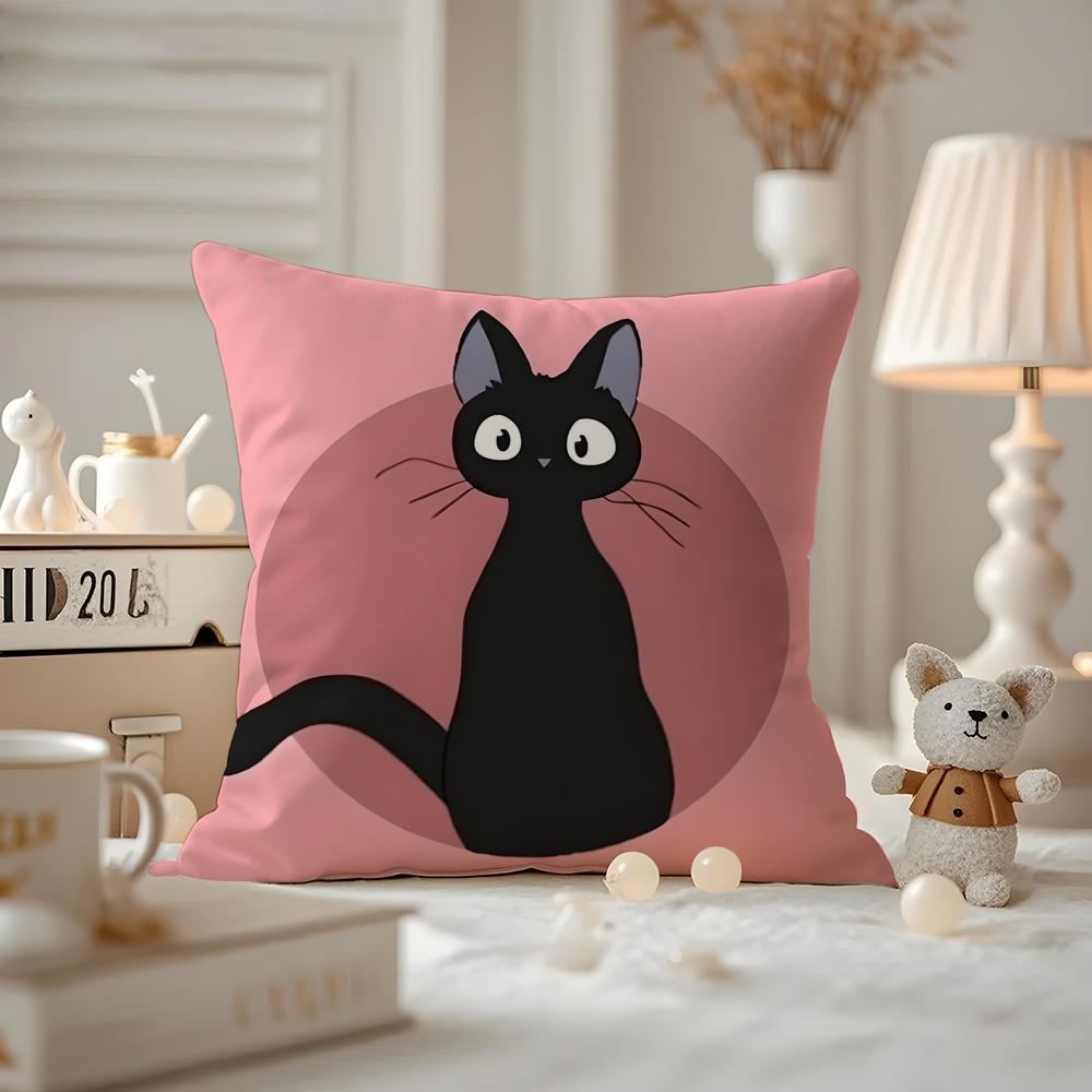 New Little Black Cat Cute Couple Cushion Cover Anti-dustmite Pillowcase Invisible Zipper Silky Short Plush Sofa Cushion Cover