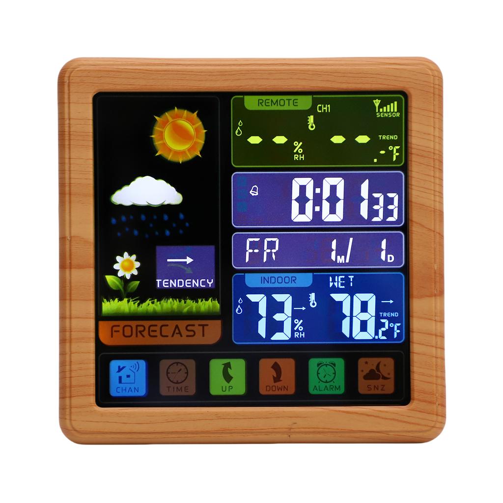 Cordless Weather Station, Color Touchscreen Weather Clock, Indoor Outdoor Thermometer Hygrometer with Remote Sensor,