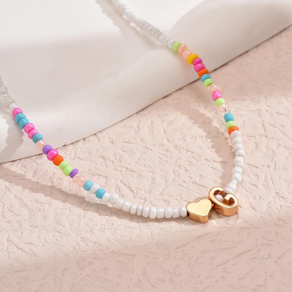 European and American Colored Rice Beads 26 Letter Beaded Necklace Creative Niche Neck Chain Collarbone Chain