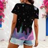 Women Plus Size Asymmetric Neck Short Sleeve Top Vintage American Flag Star Stripe Art Print
