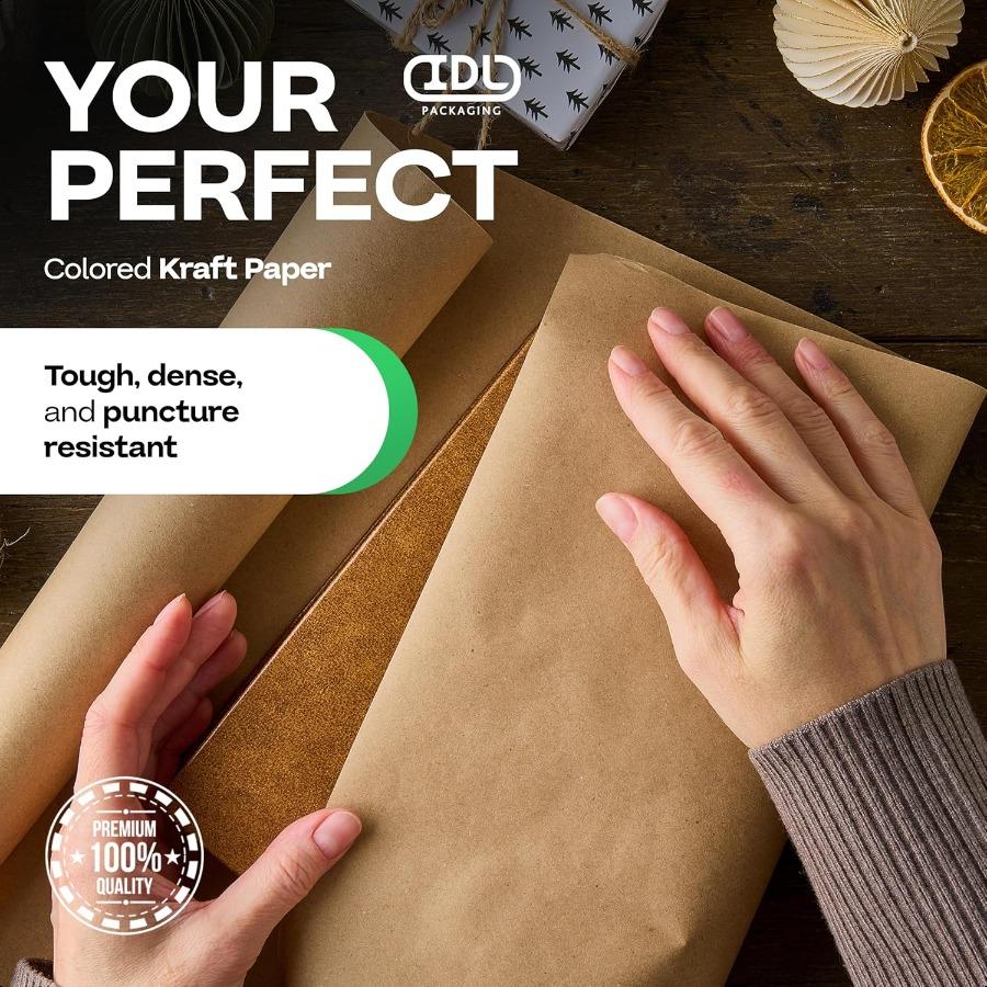 IDL Packaging 24 x 2160 180 feet Brown Kraft Paper Roll 30lb Thickn Quality Paper for Packing Moving Shipping Crafts 100 Recycl