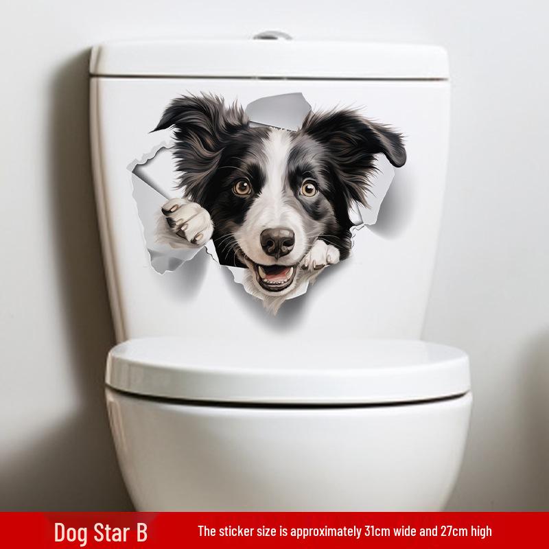 3D Cartoon Pet Stickers - Dog Toilet & Bedroom Home Decor, Self-Adhesive