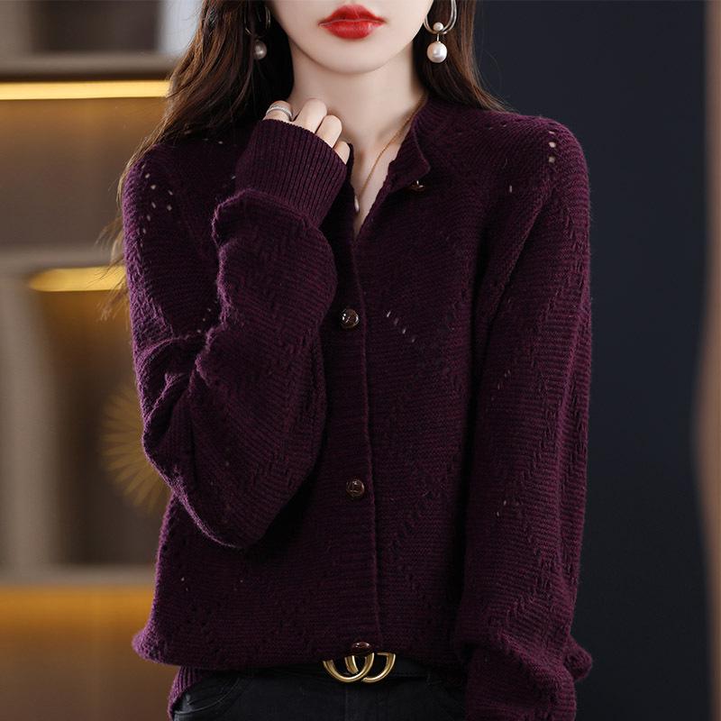 Damen Kaschmirwolle Strickjacke - Gestrickter Rundhals-Pullover für Herbst/Winter Mode