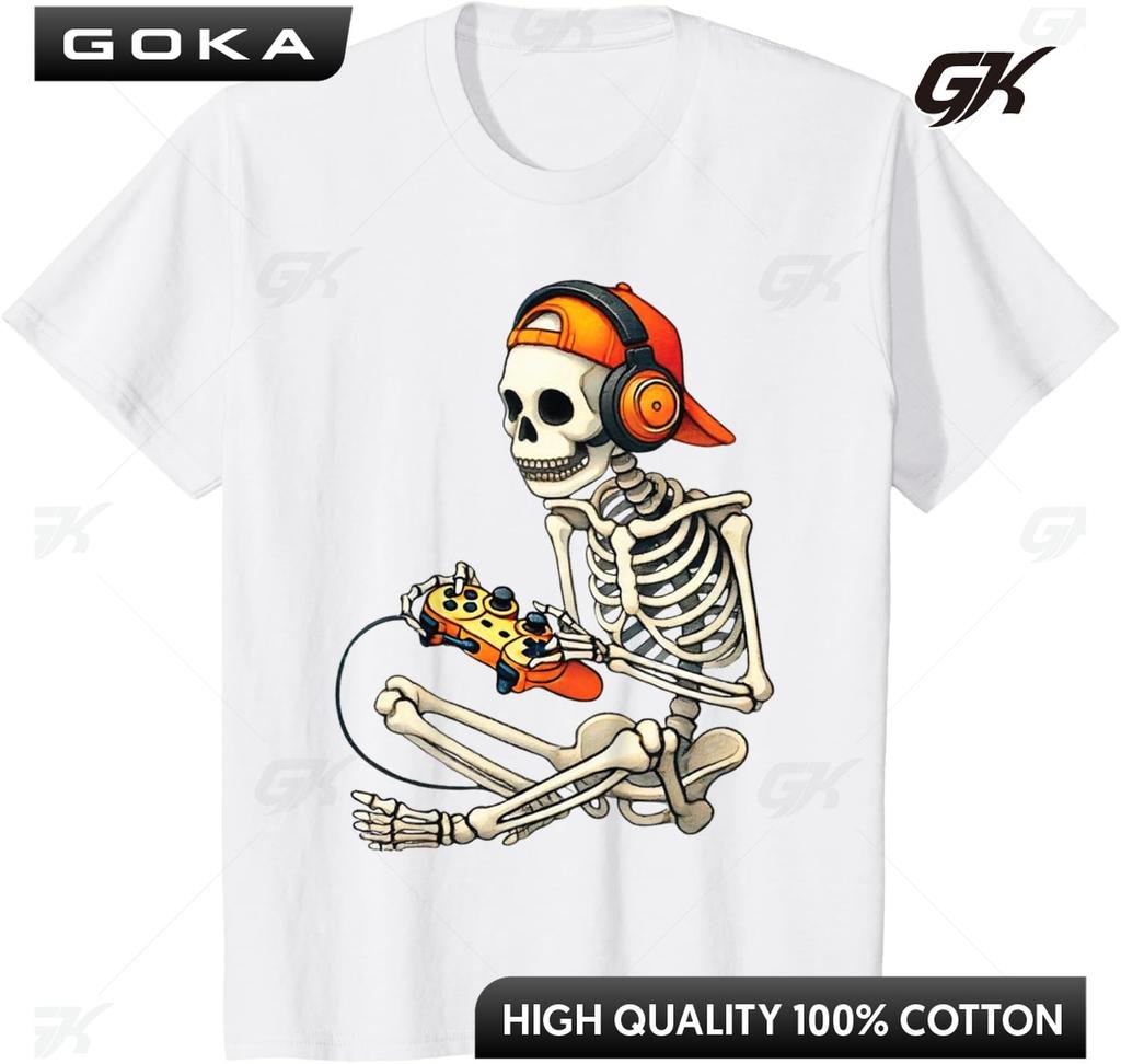 Halloween Skeleton Gamer Video Gaming Boys Men Printed Graphic TShirt casual Fashion Round Short Sleeved Tops ropa de hombre