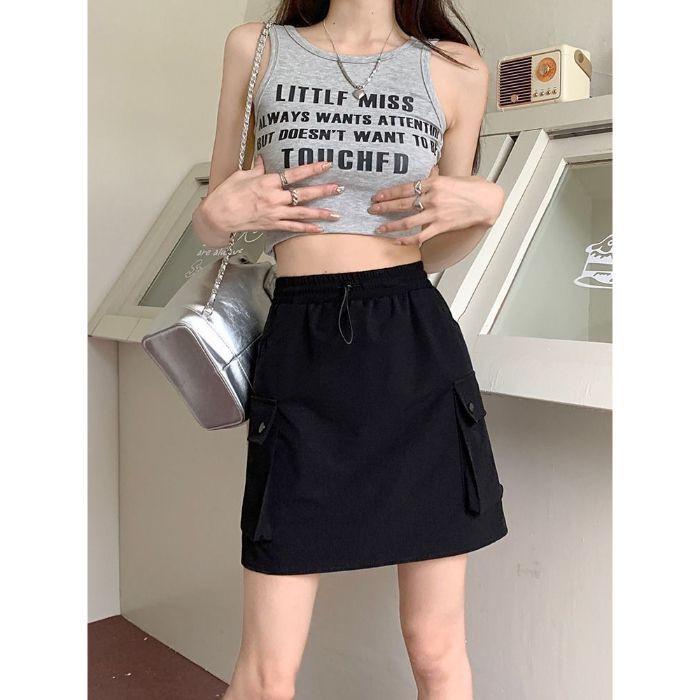 Gray High-Waisted A-Line Wide-Leg Summer Skirt for Women - Petite, Slimming, and Quick-Drying