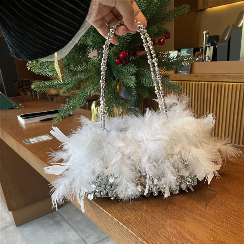 

Women Purse And Handbag Fashion Feathers Chain Tote Bag Princess Clutch Bags