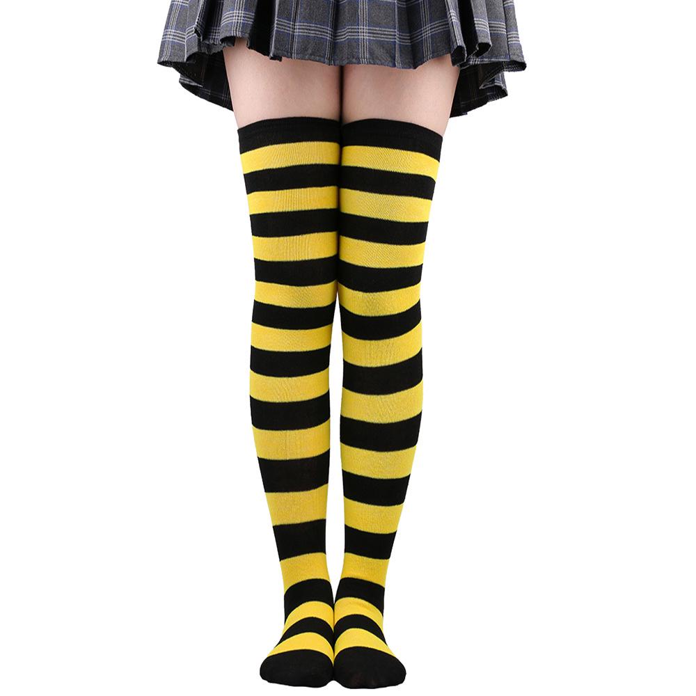 Women's Zebra Striped Thigh-High Socks: Japanese & Korean Style Over-the-Knee Halloween Cosplay Performance.