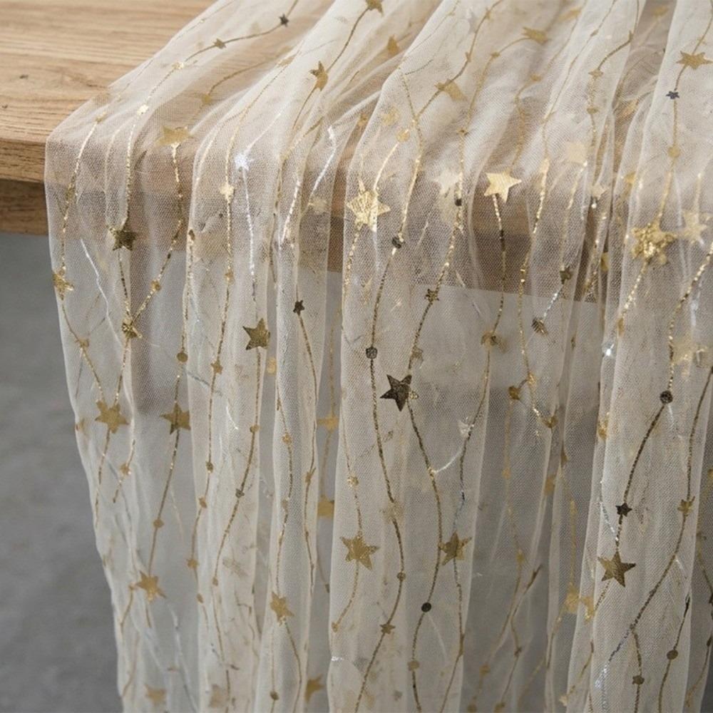 75*300CM Embroidered Table Runner Polyester Material Retro Style Tulle Table Decor Semi-Transparent Gauze Embroidery Design