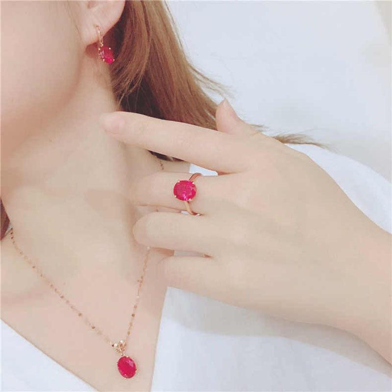 Purple Gold Colored Gold Egg Surface Redstone Shiny Surface Earrings Rose Gold Plated Fashion Noble Earrings