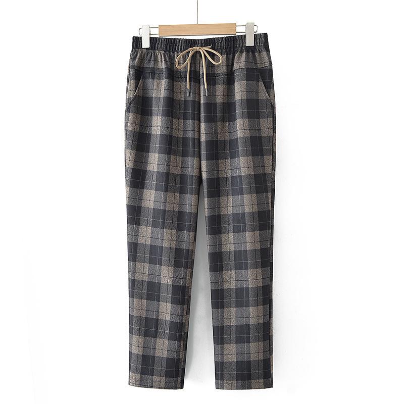 

Plaid Straight-Leg Pants for Middle-Aged & Elderly Women - Stylish & Versatile for Spring & Autumn 2XL (recommended 100-115 jin)