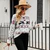 Womens Winter Knit Sweater With Deer Motif Heart Loose Fit Christmas Pullover In White